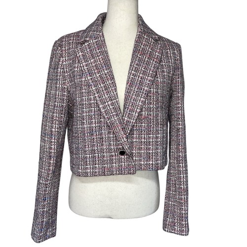 OFF WHITE Giacca blazer media Bagatelle tweed rosa nero bianco sporco cropped singolo bottone
