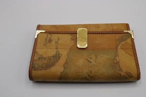 Alviero Martini Leather Wallet Map Design Clip Closure - Picture 1 of 3