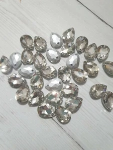 18mm tear  drop clear Sew On Stitch  Bead JEWEL GEM Glass CRYSTAL RHINESTONE - Picture 1 of 2