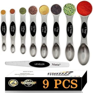 Magnetic Measuring Spoons Set, Stackable Stainless Steel, 9 Piece - Black - Picture 1 of 7