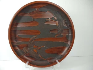 Vintage Mid Century Kranich Vogel Tablett Kunststoff Holz Teak Optik Platte Platte Kunst mcm - Bild 1 von 12