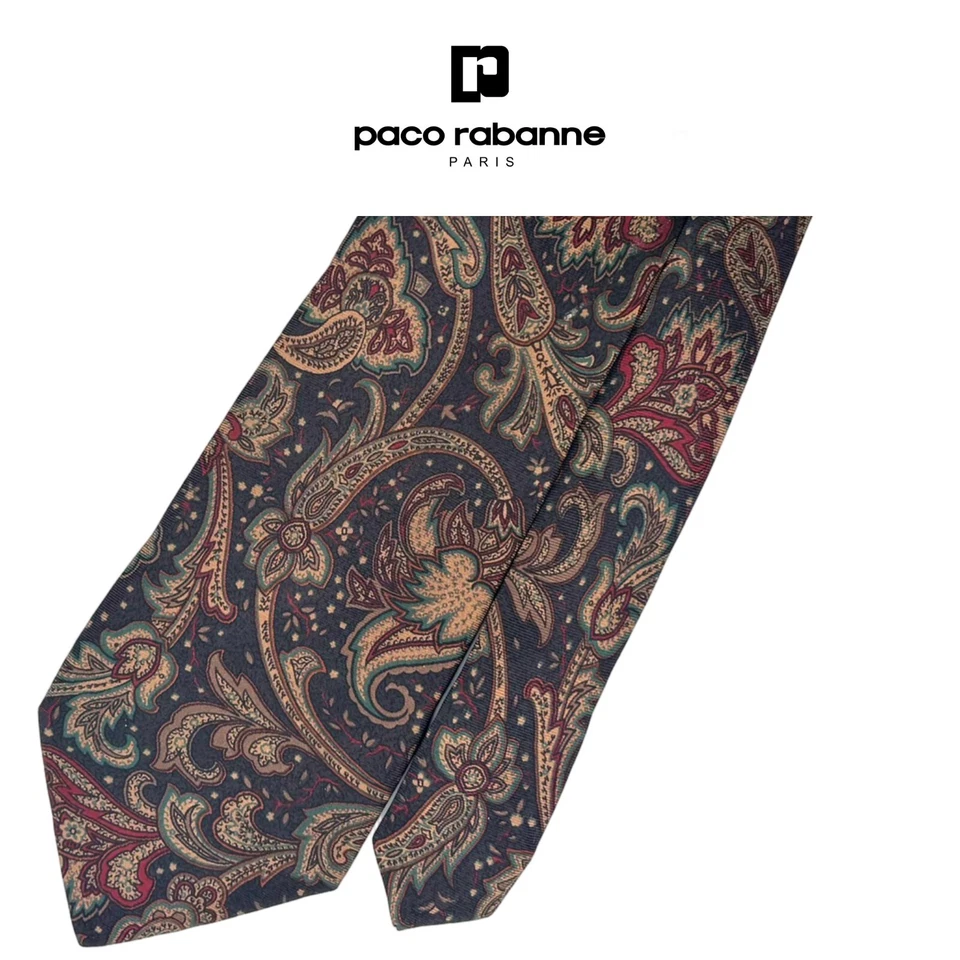 Corbata trasera Paco Rabanne - Corbata de seda Italia vintage patrón cachemir multicolor Foto 1 de 4
