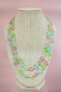 Rare 50's PRETTY Floral Pastel Green Pink Blue 21" West Germany Vintage Necklace - Picture 1 of 6