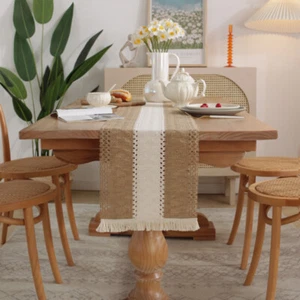 Splicing Cotton Table Runner Farmhouse Style Boho Tablecloth Bohemian Rustic AU - Picture 1 of 10