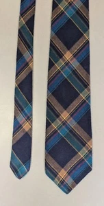 AMERICAN EAGLE OUTFITTERS Flannel Cotton Necktie in Blue / Yellow Plaid - Picture 1 of 5