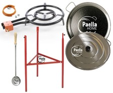 Set padelle paella originali 60 cm + bruciatore a gas 50 cm + coperchio + cucchiaio in acciaio inox