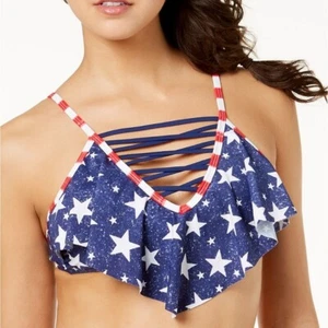 California Waves Americana Strappy Flounce Bikini Top Blue XS M L Medium NWT - Picture 1 of 4