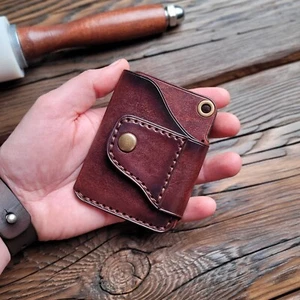 Minimalistische Geldbörse, Echtleder, Fronttasche Portemonnaie, Kartenetui, braun - Bild 1 von 9