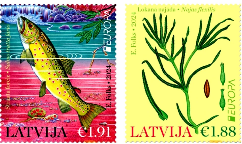 Latvia Lettland Lettonie 2024 Europa CEPT Underwater flora and fauna Fish plant - Image 1 of 1