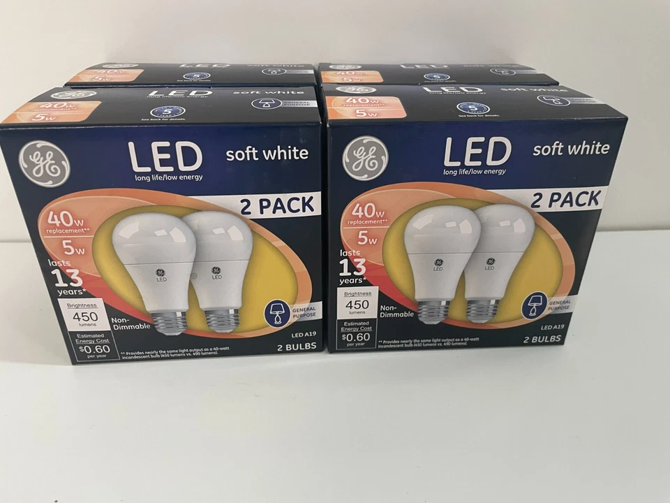 GE Led Soft White 40W Replacement 5W (2 Bulbs Each) LEDA19 (8 Bulbs Total) - Image 1 of 4
