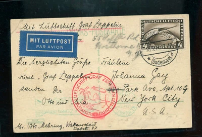 Graf Zeppelin 1930 4 RM auf AK Wattenscheid New York Friedrichshafen Lakehurst - Bild 1 von 2