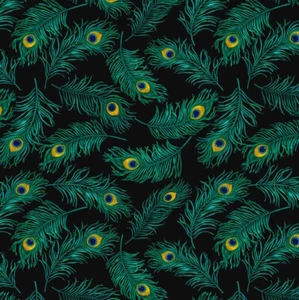 Benartex - Peacock Symphony - Pfauenfedern - schwarz, Stoff BTY - Bild 1 von 6