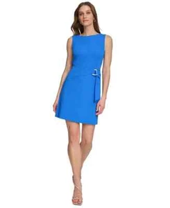 Dkny Women's Blue Scoop-Neck Sleeveless Side-Buckle A-Line Dress SZ 12 - Picture 1 of 4
