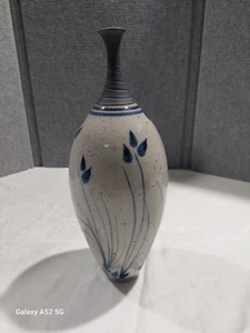 VINTAGE MARBURY STEINZEUG KUNSTKERAMIK HOHE 12" VASE BLAUE BLUMEN EINZELSTÜCK - Bild 1 von 15