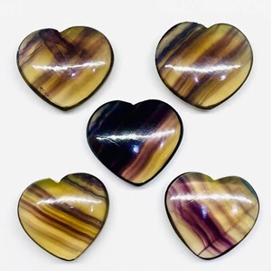 5 Pcs Natural Bi Color Fluorite 27.5-29.5mm Heart Cabochon Untreated Gemstones - Picture 1 of 11