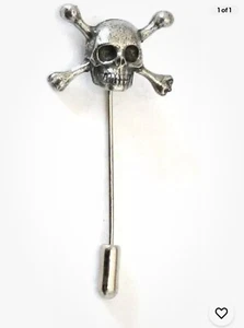 Skull and Cross Bon English pewter Motif on tie stick pin hat scarf Lapel cravat - Picture 1 of 1