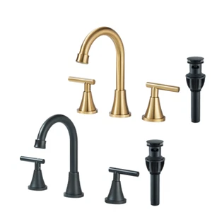 Widespread 3-Hole Vanity Basin Mixer Bathroom Sink Faucet with 2-Handle Drain - Picture 1 of 22