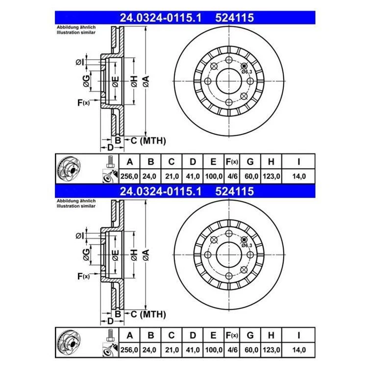2x ATE 24.0324-0115.1 Disco De Freno Para Opel Astra F CC T92 Daewoo Nexia - Imagen 1 de 1