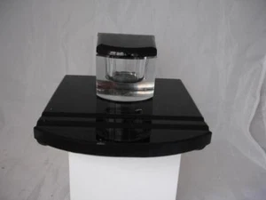 Tintero de escritorio / despacho. Vaso y soporte. Metal níquel y cristal negro - Imagen 1 de 4