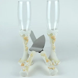 Beach-Themed Wedding Toasting Glasses & Cake Cutting Set – Item #408/409 - Picture 1 of 8