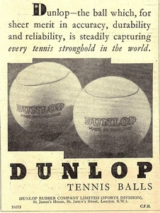 Original 1933 Reklame für DUNLOP Tennisbälle Vintage Kleingedruckte Anzeige Ephemera - Bild 1 von 1