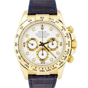 Rolex Daytona Cosmograph FACTORY WHITE DIAMOND Leather 18K Yellow Gold 16518 - Picture 1 of 10