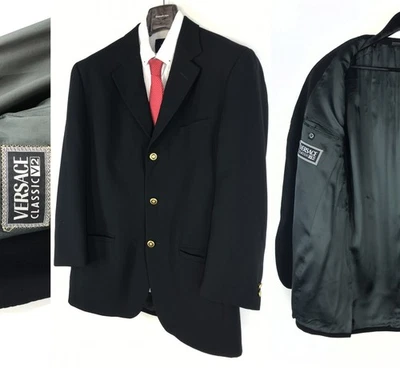 VTG VERSACE CLASSIC V2 Blazer Black Wool Gold Button Coat Suit Jacket Size 50 - Image 1 of 4
