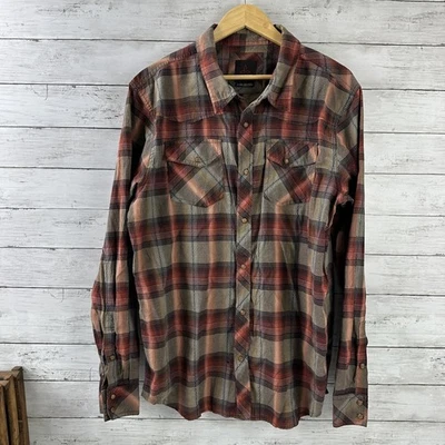 PrAna Shirt Mens XL Snap Button Long Sleeve Western Style Rockabilly plaid - Image 1 of 4