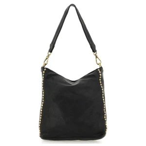 Campomaggi Ametista Borsa a spalla Lisa pelle nera borchie C042300ND - Imagen 1 de 6