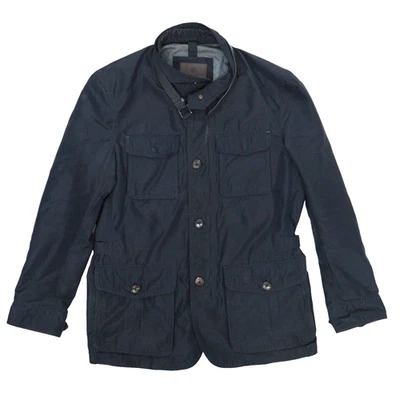 Massimo Dutti Jacket Mens Large Blue Chore Military Full Zip Pockets Belted Neck - Image 1 of 4