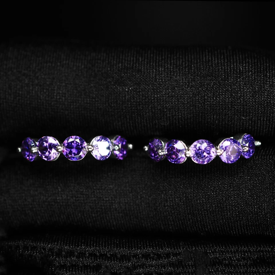 PENDIENTES MEDIA ETERNIDAD HECHOS A MANO PLATA ESTERLINA 925 LLAMATIVOS ZAFIRO MORADO Foto 1 de 4