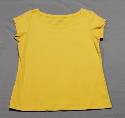 EILEEN FISHER Top S Stretch Organic Cotton Scoop Neck Short Sleeve Yellow USA - Image 1 of 4