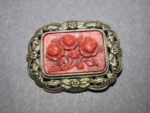 1930s ART DECO ROSES REPOUSSE FRAME CELLULOID CINNABAR LOOK - Picture 1 of 2