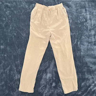 Pantalones de negocios Due per Due para mujer talla 8 tostados tiro alto pierna recta 100 % seda Foto 1 de 4