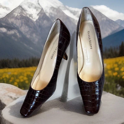 Zapatos de tacón alto KAREN SCOTT Dreamer cuero marrón imitación cocodrilo TALLA 6 Foto 1 de 4