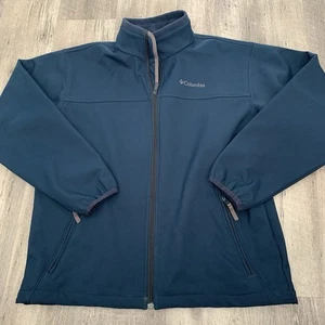 Columbia Mt Village Softshell Jacket Mens Large Dark Teal Blue Water Resistant - Picture 1 of 7
