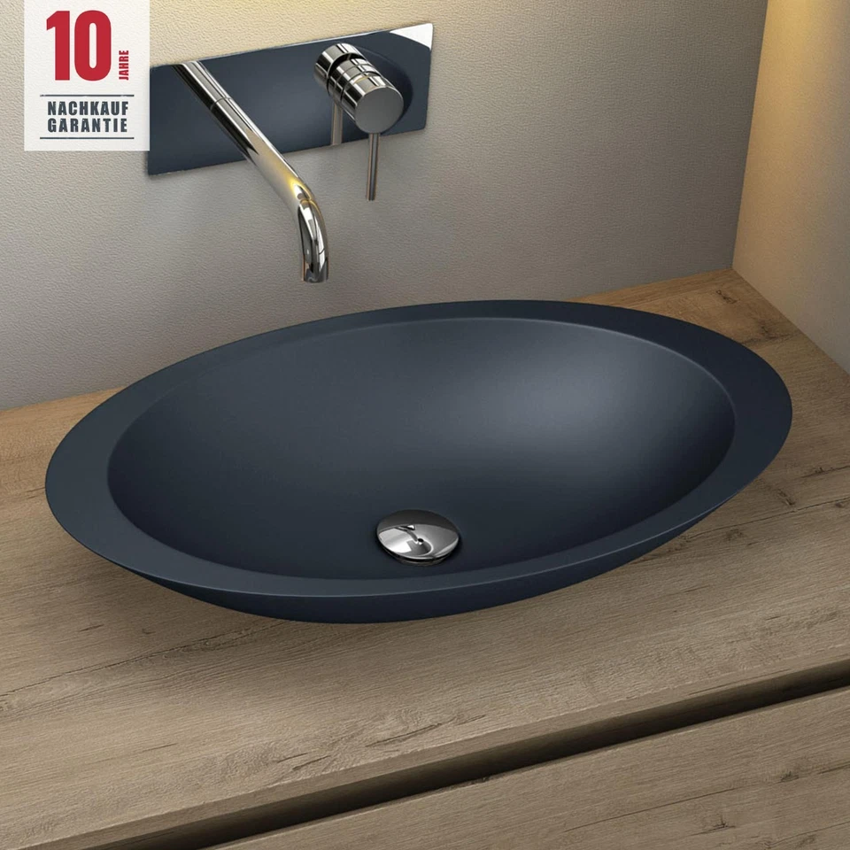 MAI & MAI Waschbecken mineralguss Aufsatzwaschbecken Waschtisch Anthrazit matt schwarz NEU