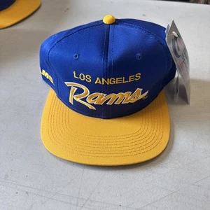 Vintage SPORTS SPECIALTIES TWILL LOS ANGELES RAMS DOUBLE LINE SCRIPT SNAPBACKHAT - Picture 1 of 3