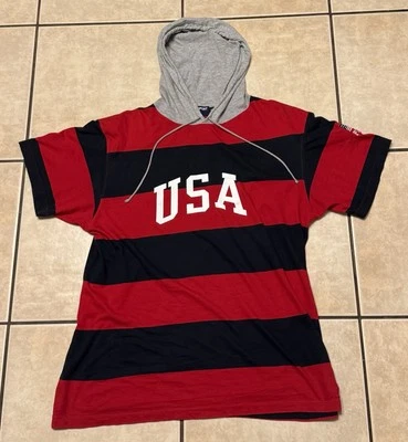 Винтажная редкая футболка с капюшоном 90-х Polo Sport Ralph Lauren США большой флаг Америка - Изображение 1 из 4