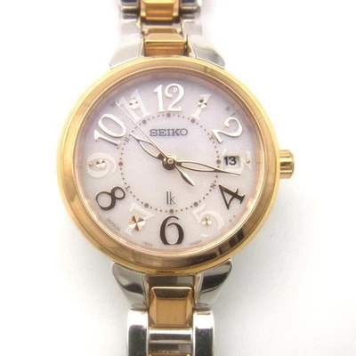 Seiko Rukia 1B22-0CS0 Ladies Watch Solar Quartz Pink White Dial Gold Silver Band - Image 1 of 4