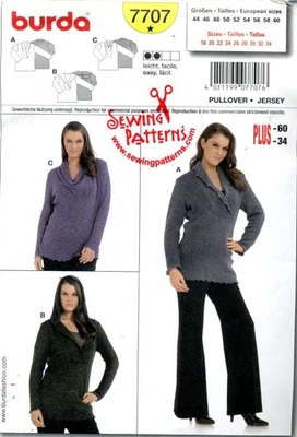 Uncut Sewing Pattern Ladies Pullover Knit Top with Collar Options Size 18-34 - image 1 of 2