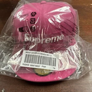 Size 7 3/8 - Supreme x New Era Breast Cancer Awareness Box Logo Fitted Hat Pink - Picture 1 of 4