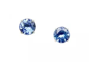 Ohrstecker 1 kt Brillant rund 5 mm natürlicher Tansanit 14 kt massiv Weißgold - Bild 1 von 4