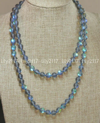 Ожерелья с круглыми драгоценными камнями радужными лунными камнями 10 мм серые блестящие 16–64 дюйма - Изображение 1 из 4