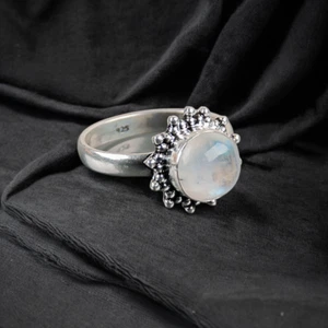 Rainbow Moonstone Gemstone 925 Sterling Silver Ring Handmade Jewelry Ring - Picture 1 of 3
