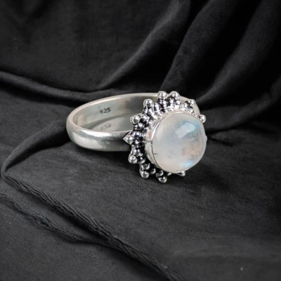 Rainbow Moonstone Gemstone 925 Sterling Silver Ring Handmade Jewelry Ring - Image 1 of 3