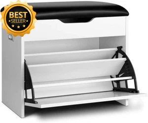 White Shoe Rack Storage Cabinet Bench Seat Organizer 15 Pairs Indoor Outdoor - Picture 1 of 12