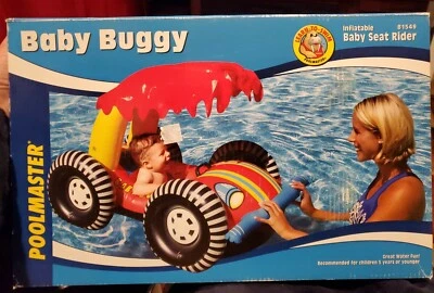 43" Red and Yellow Baby Car Buggy Pool Water Float Baby Seat Rider With Canopy  - Image 1 of 3