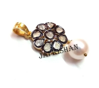 Perla Gemma Polki Diamante 925 Pendente Argento Sterling Tradizionale Gioielli - Immagine 1 di 4