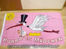 Fahne Flagge Babyfahne Hurra ein Mädchen Zylinder - 90 x 150 cm